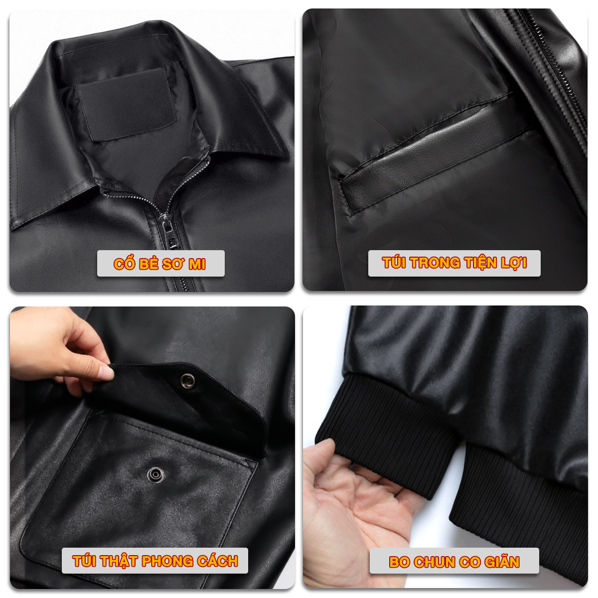 Áo khoác da nam Biker lót dù lụa ADN3825