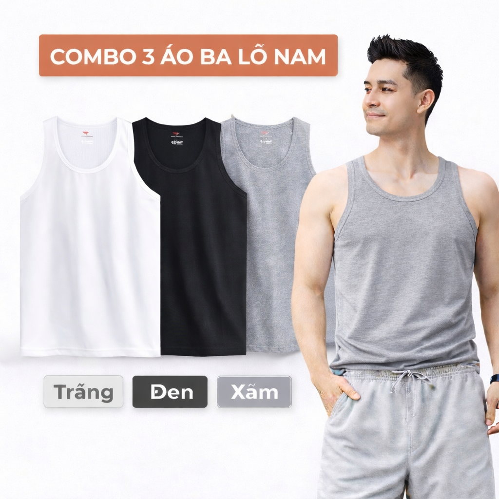 Bộ 3 áo ba lỗ cotton cao cấp pigofashion ABL01