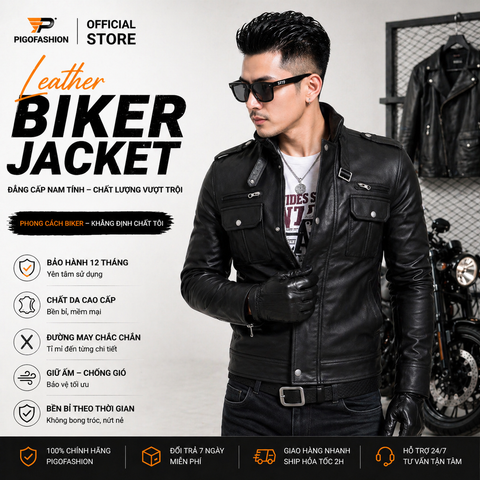 Áo khoác da nam Biker cao cấp AD4125