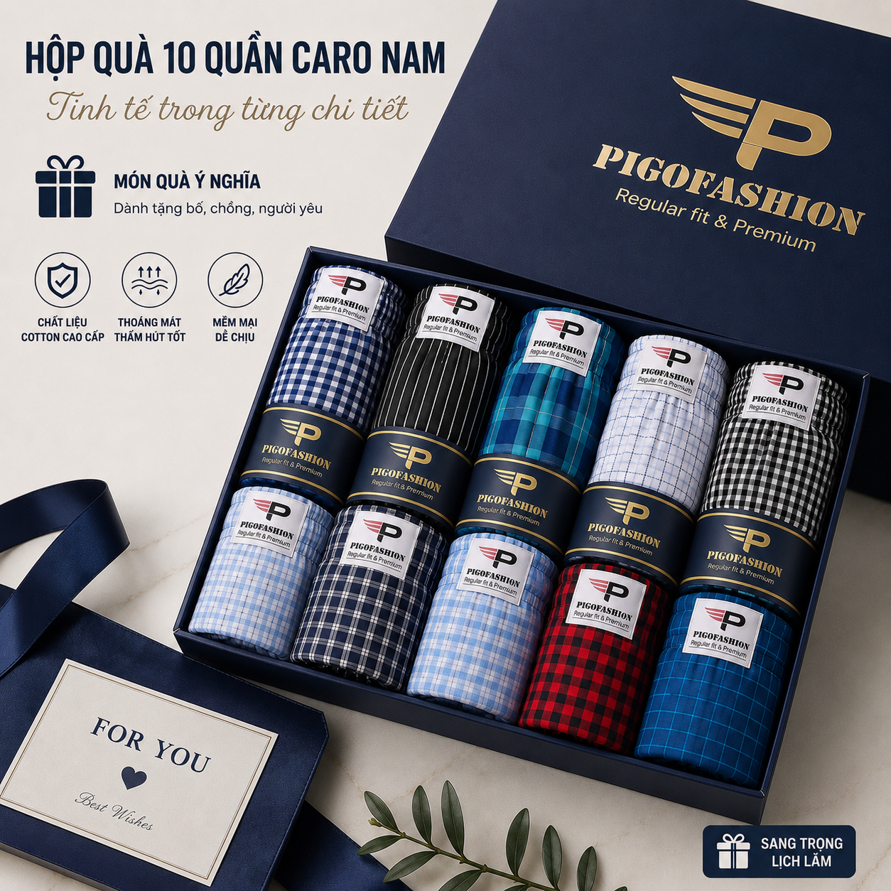 Bộ 10 quần đùi nam caro xuất khẩu có túi , chất cotton sợi trẻ chính hãng PigoFashion QDCR03