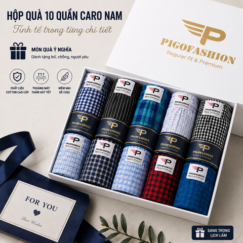 Bộ 10 quần đùi nam caro xuất khẩu có túi , chất cotton sợi trẻ chính hãng PigoFashion QDCR03