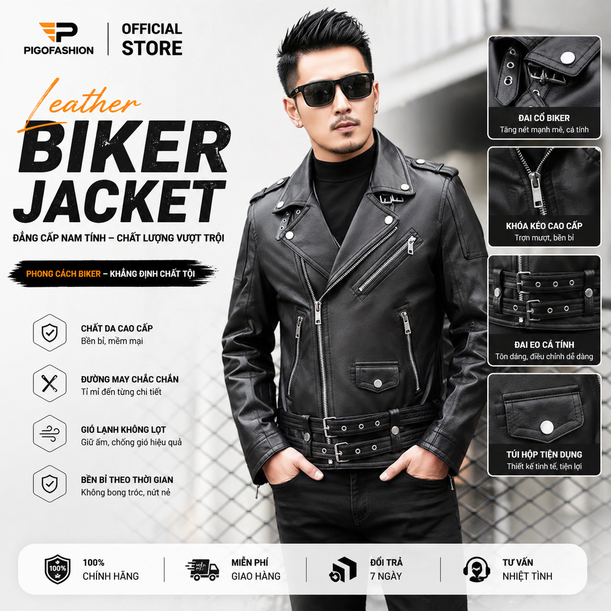 Áo khoác da nam biker cao cấp Pigofashion ADN2026