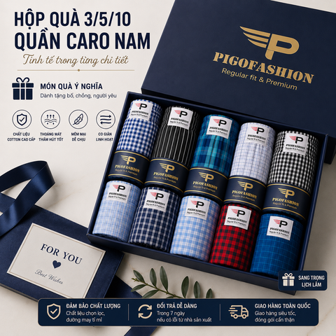 Bộ 5 quần đùi nam caro xuất khẩu có túi , chất cotton sợi trẻ chính hãngPigoFashion QDCR03