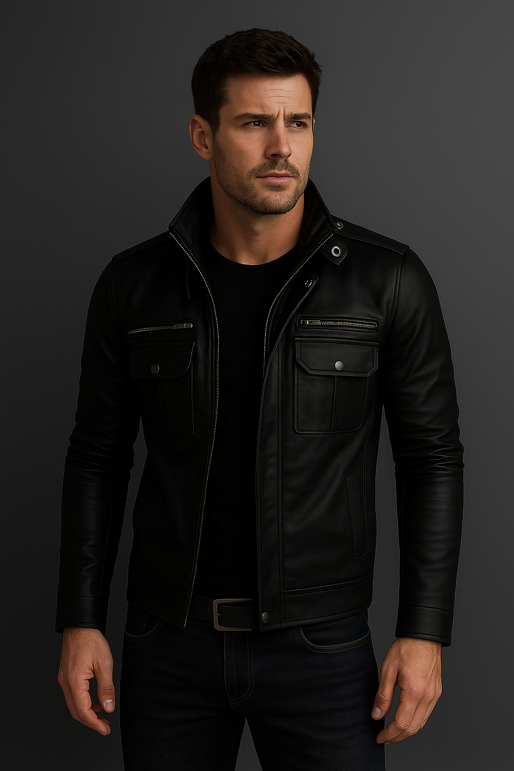 Áo khoác da nam Biker cao cấp AD4125
