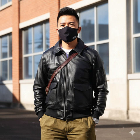 Áo khoác da nam biker cổ bẻ bomber lót dù cổ điển cao cấp AD38