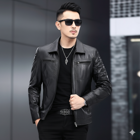 Áo khoác da nam Biker cổ bẻ cao cấp ADN3536