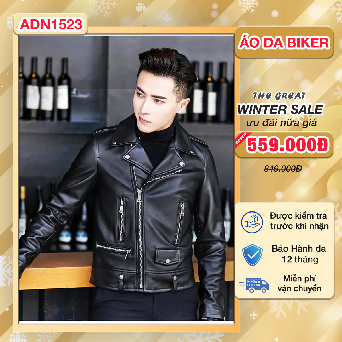 Áo khoác da nam Biker cao cấp ADN15