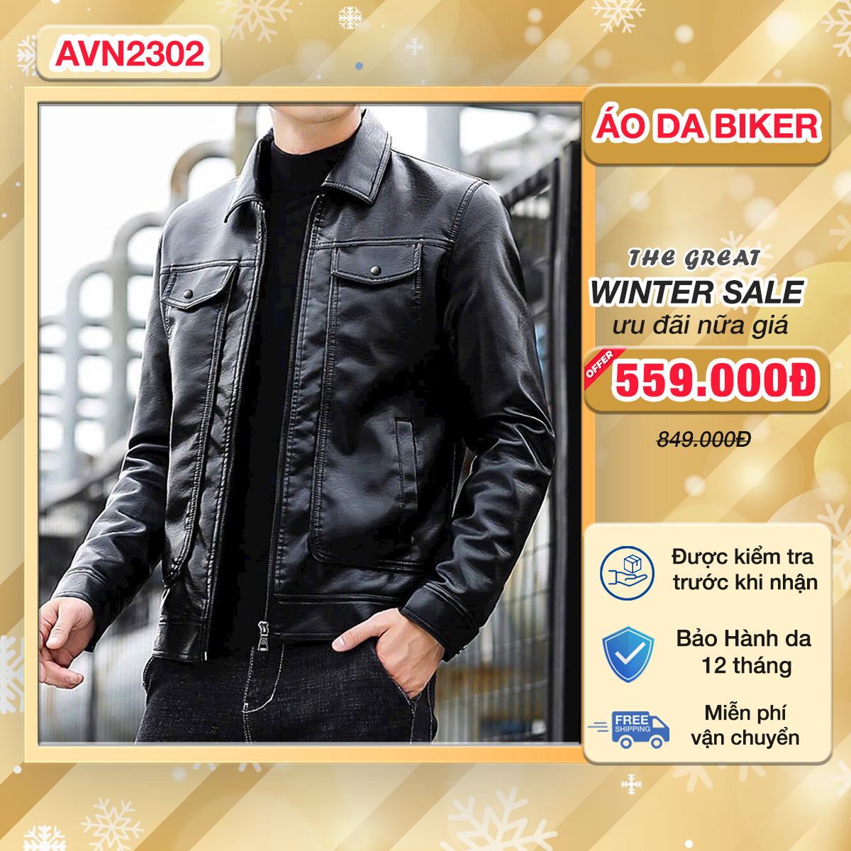 Áo khoác da nam basic cao cấp AVN02