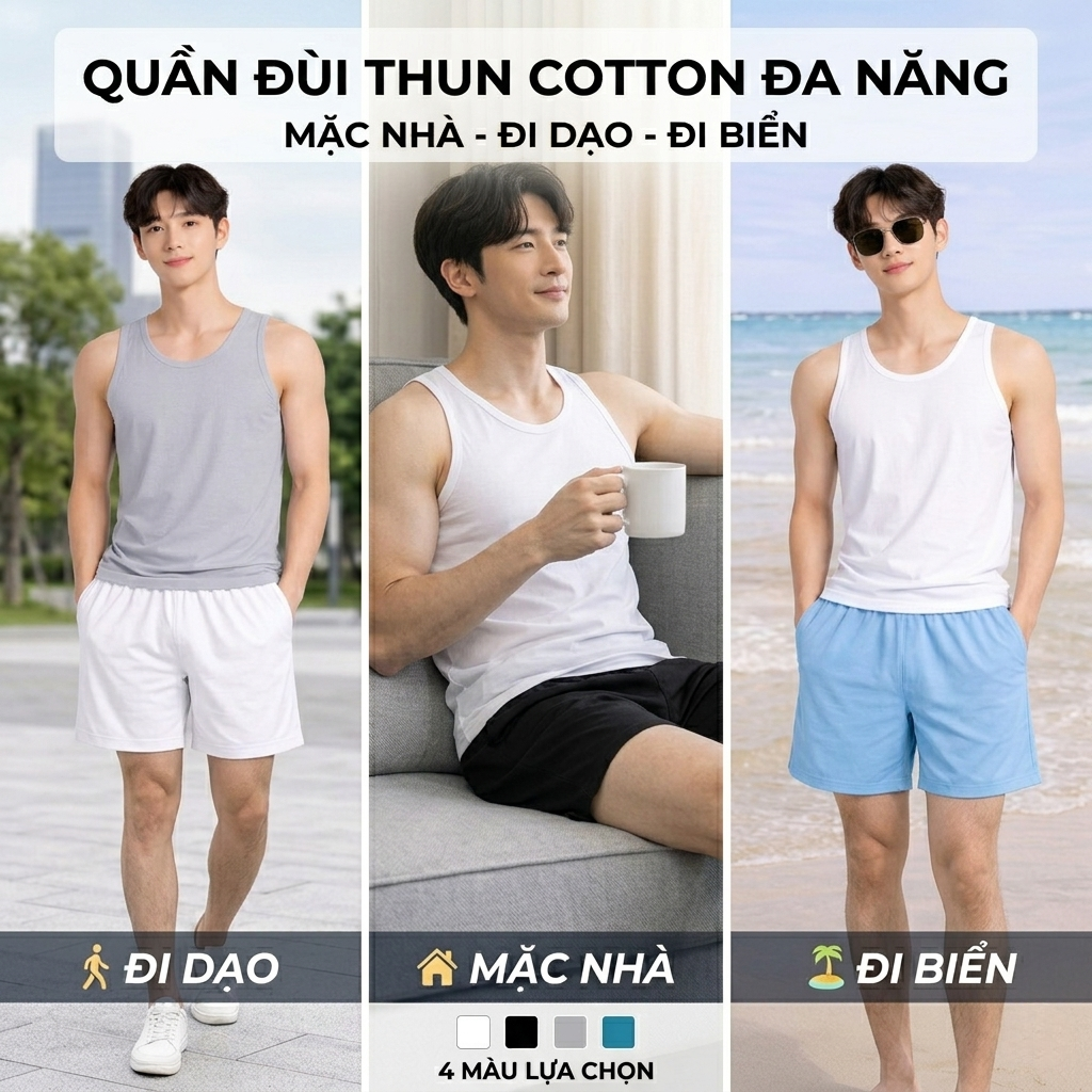 Quần đùi nam lưng thun cotton co giãn bốn chiều QCT01 PIGOFASHION