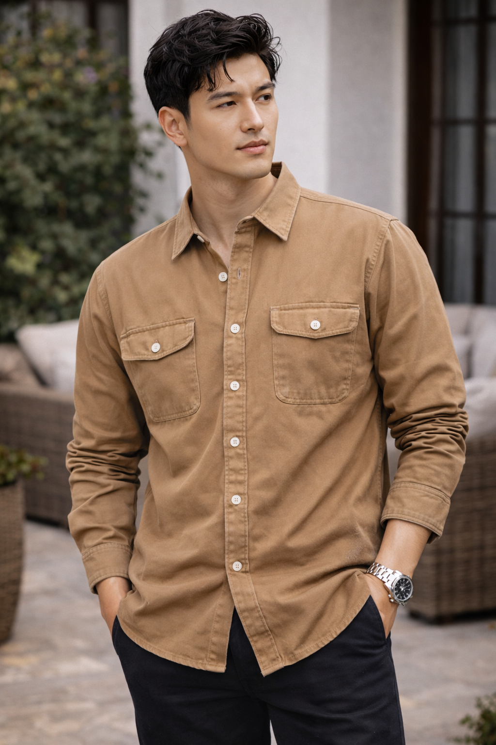 Áo khoác kaki nam túi hộp Pigo Essentials, wash nhẹ form trẻ trung cao cấp Phong Cách Pigofashion AKKJ05