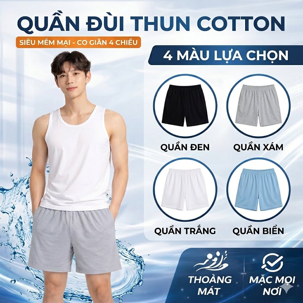 Quần đùi nam lưng thun cotton co giãn bốn chiều QCT01 PIGOFASHION