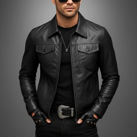 Áo khoác da bacsic cao cấp cổ bẻ túi hộp cao cấp ADN32