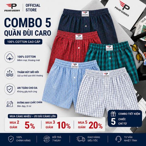 Bộ 6 quần đùi nam caro có túi big size 90KG QDCR03 Pigofashion màu ngẫu nhiên