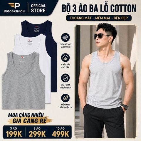 Bộ 3 áo ba lỗ cotton cao cấp pigofashion ABL01