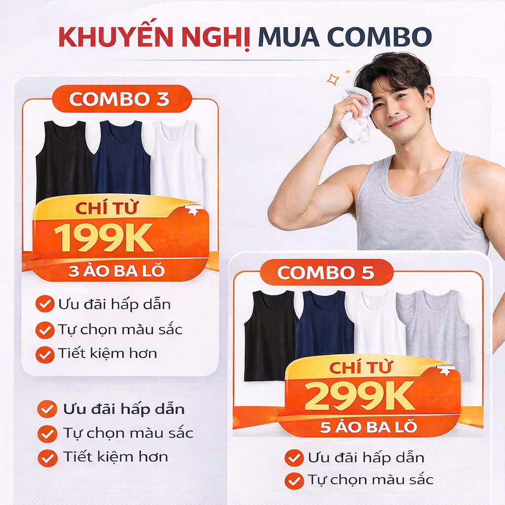 Bộ 3 áo ba lỗ cotton cao cấp pigofashion ABL01