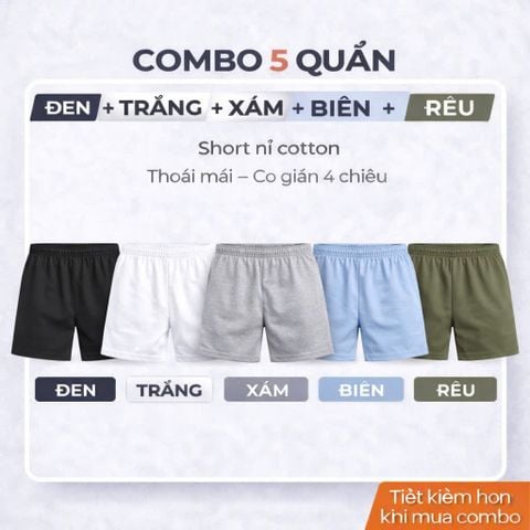 Bộ 5 quần đùi nam ngắn, quần ngủ nam thun cotton bốn chiều thoáng mát QCT01 PigoFashion