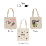  COMBO RONG CHƠI: Gồm 01 Túi Tote + 01 Bao da Hộ chiếu + 01 Nón 