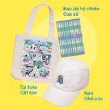 COMBO RONG CHƠI: Gồm 01 Túi Tote + 01 Bao da Hộ chiếu + 01 Nón 
