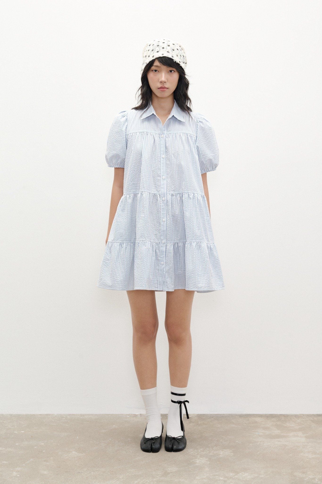  Striped Babydoll Mini Dress 