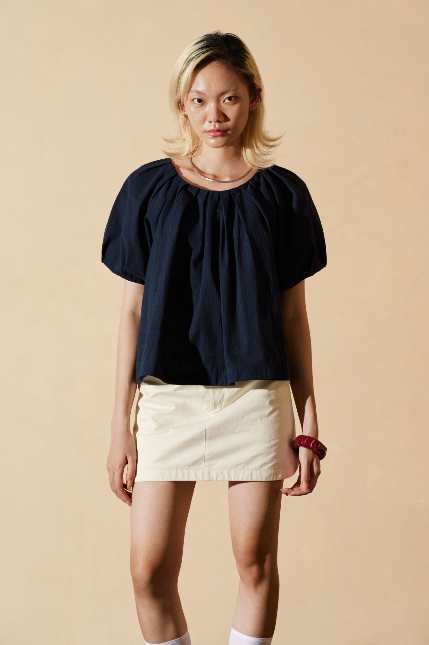  Navy Puff Sleeve Top 