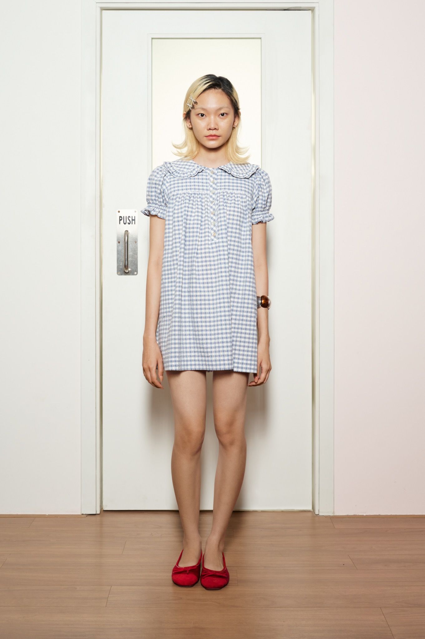  Gingham Babydoll Mini Dress 