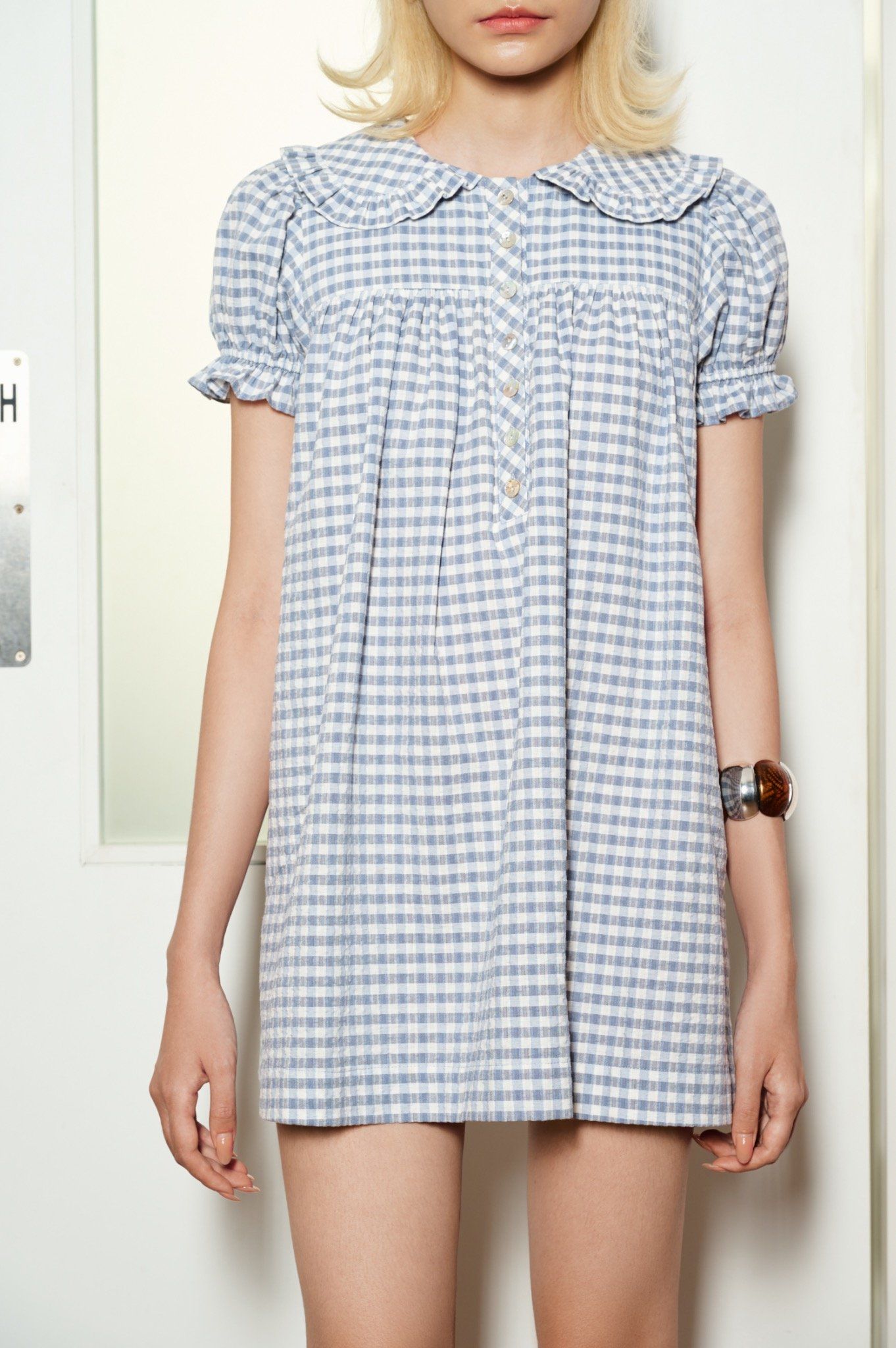  Gingham Babydoll Mini Dress 
