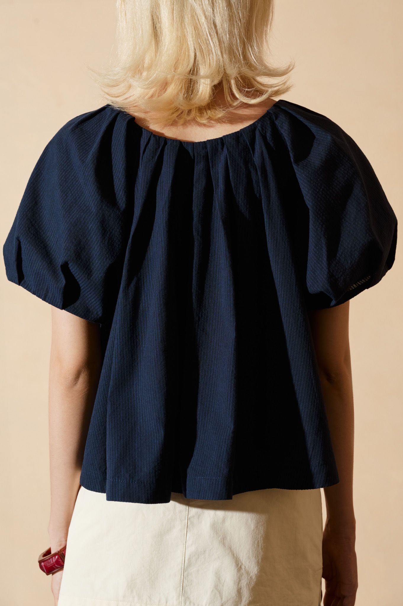  Navy Puff Sleeve Top 