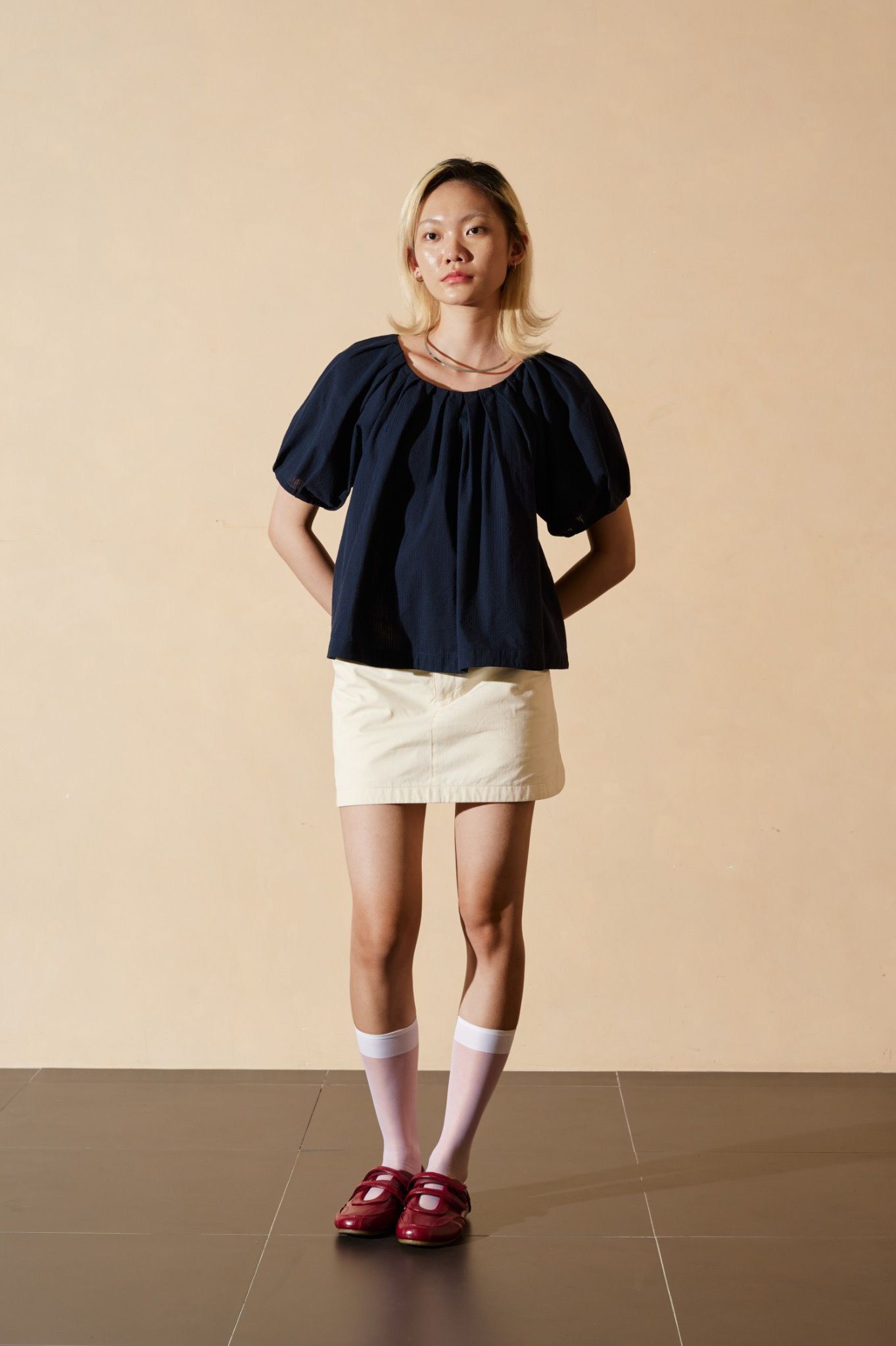  Navy Puff Sleeve Top 