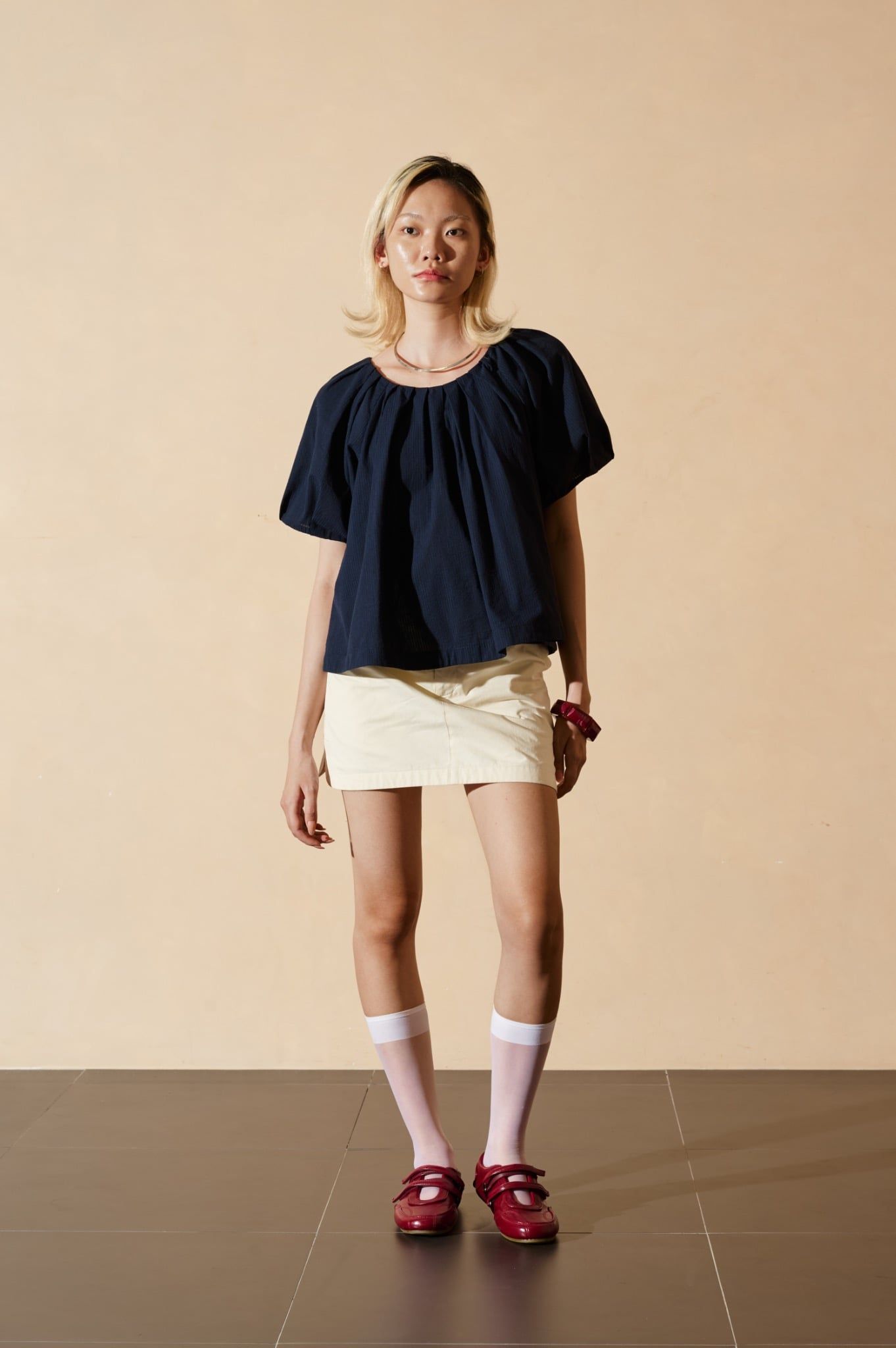  Navy Puff Sleeve Top 