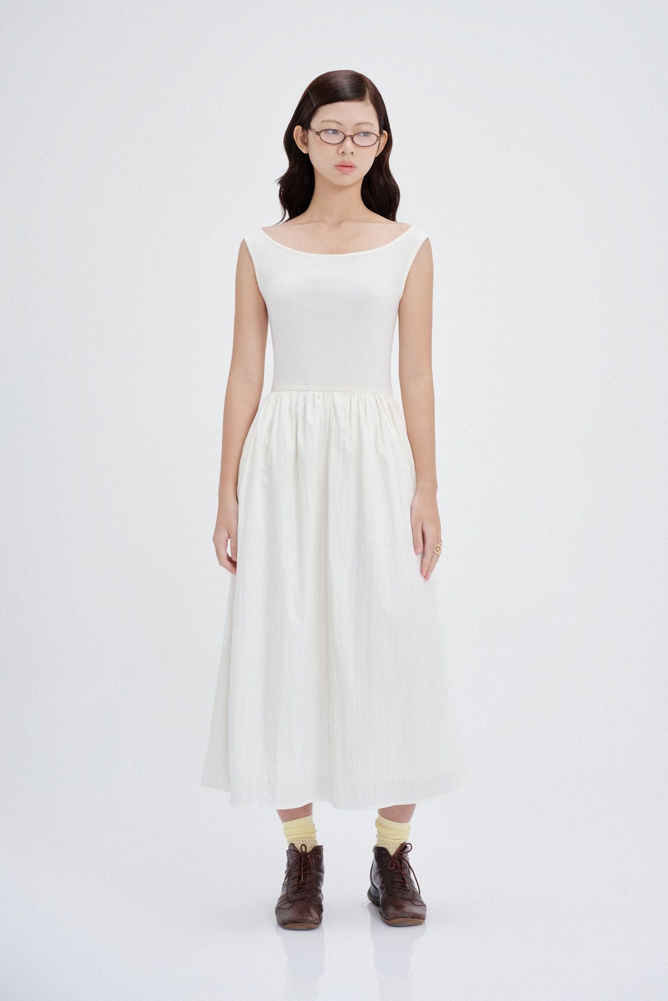  White Boatneck Midi Dress 