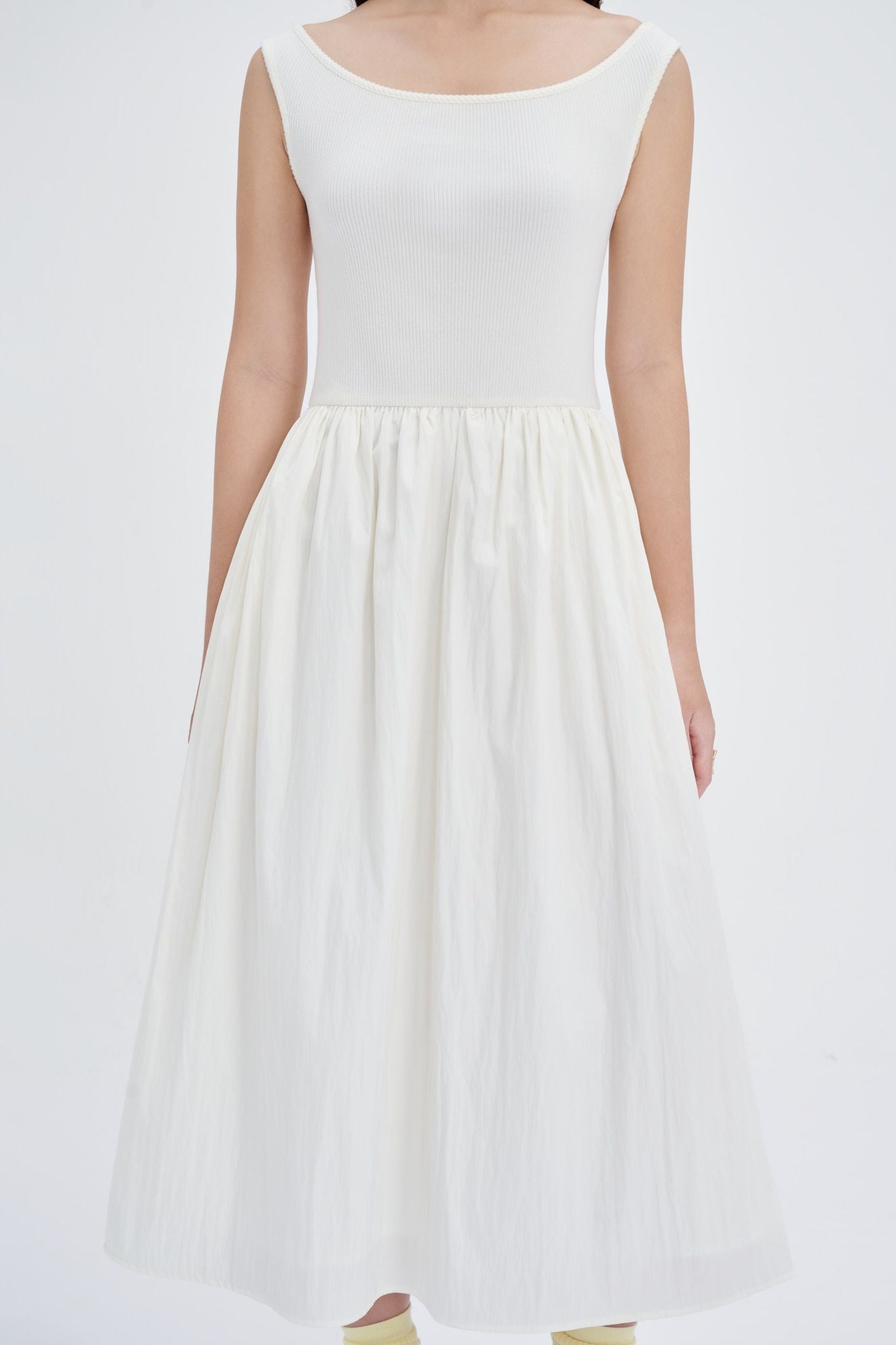  White Boatneck Midi Dress 
