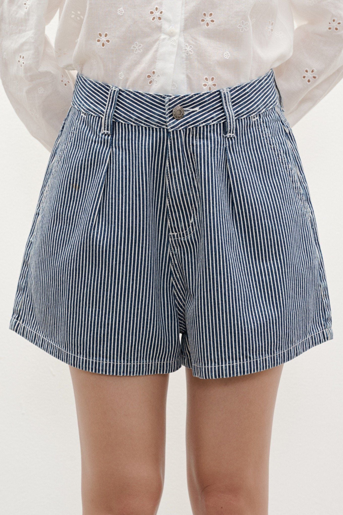  Striped Bermuda Denim Shorts 