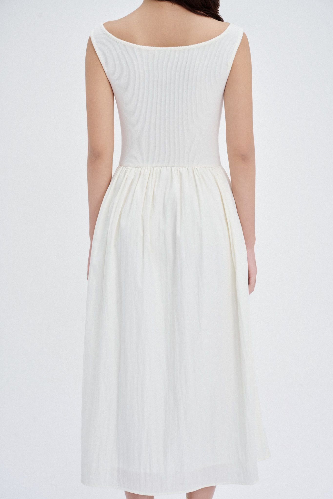  White Boatneck Midi Dress 