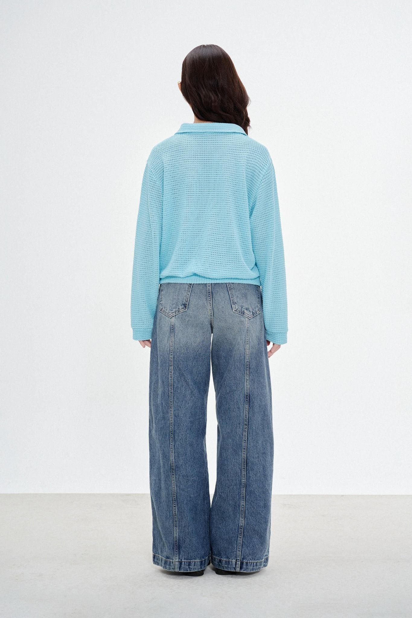  Long Sleeve Knit Polo Top - Blue 