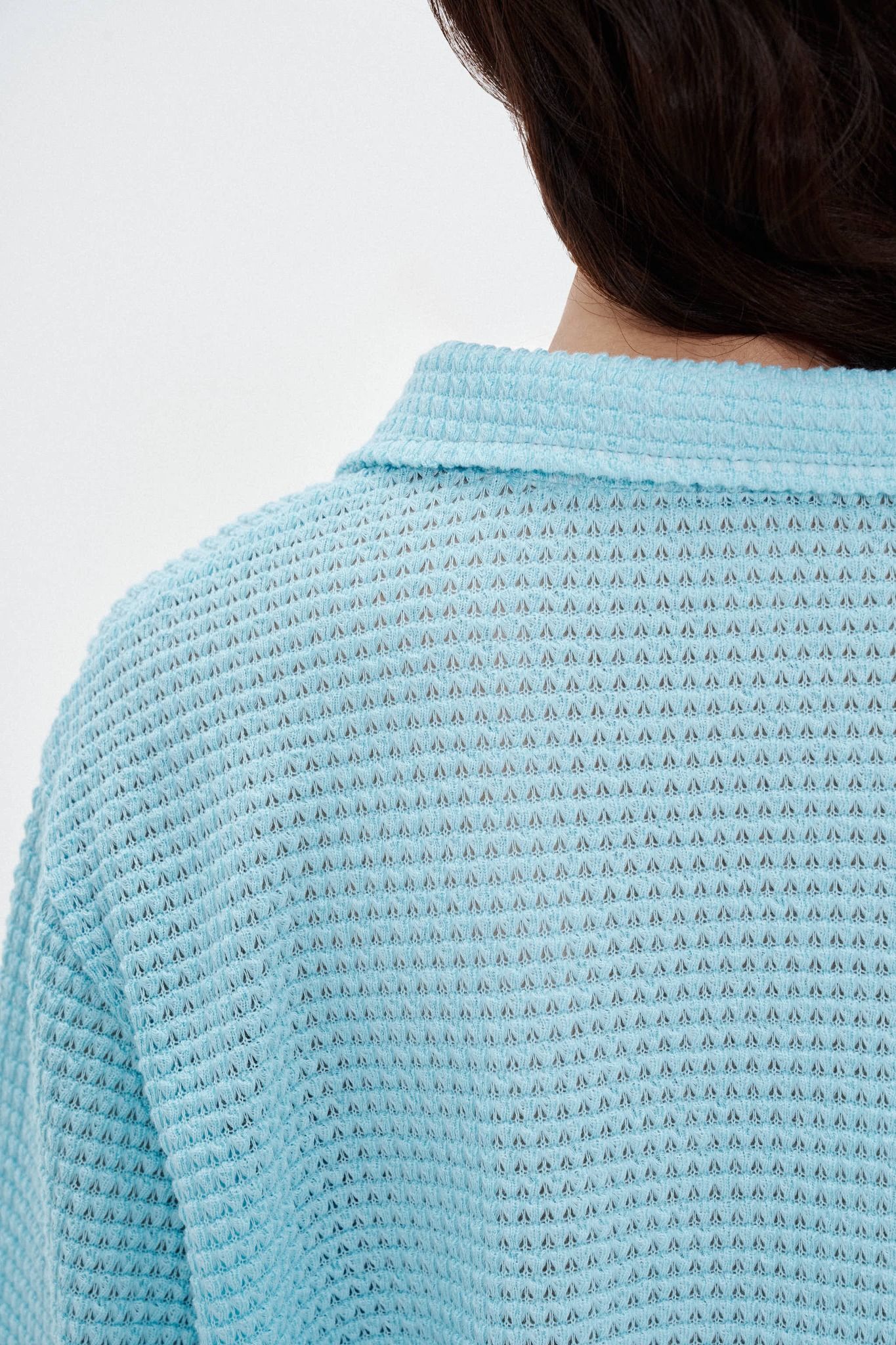  Long Sleeve Knit Polo Top - Blue 