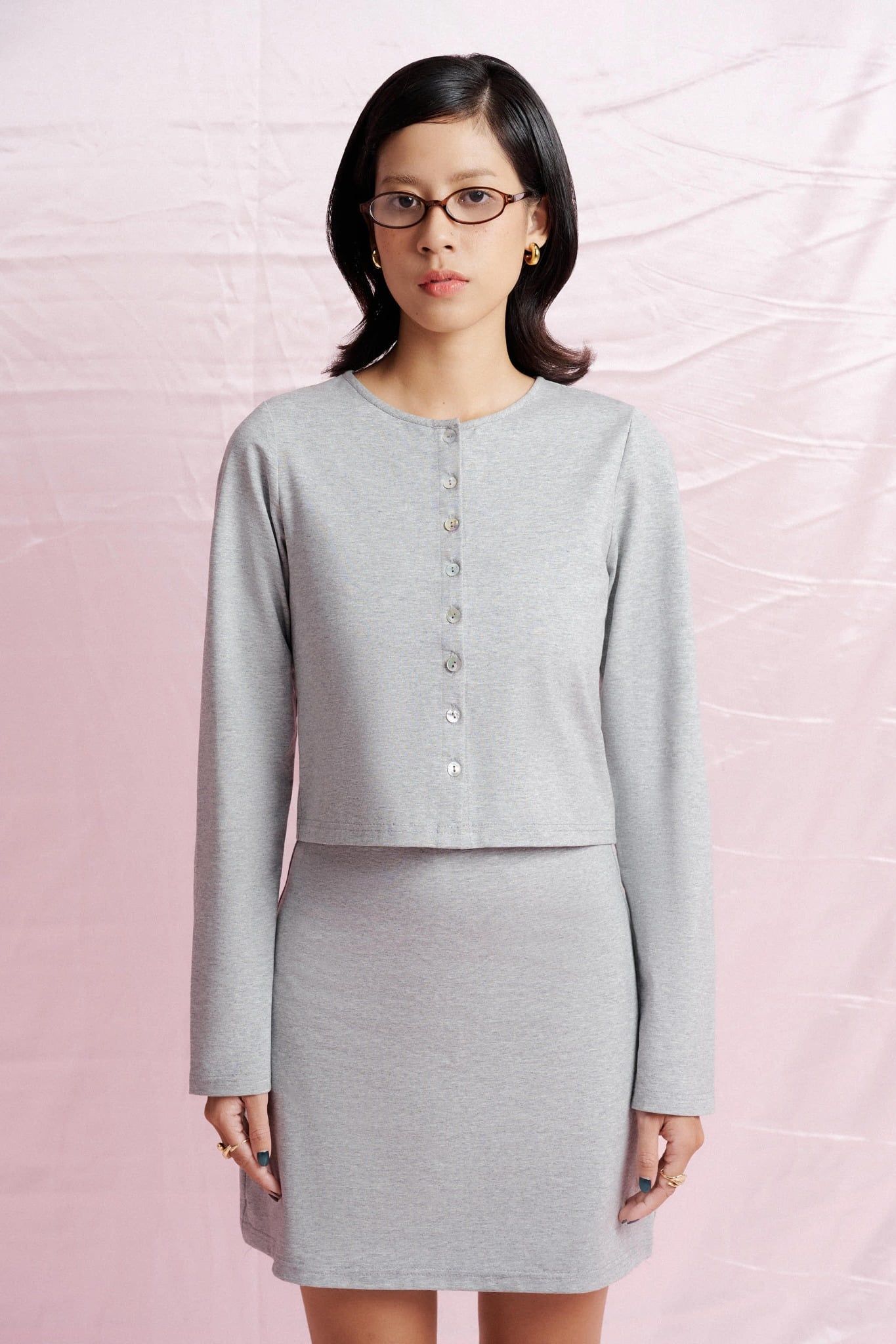  Light Grey Cardigan With Buttons 