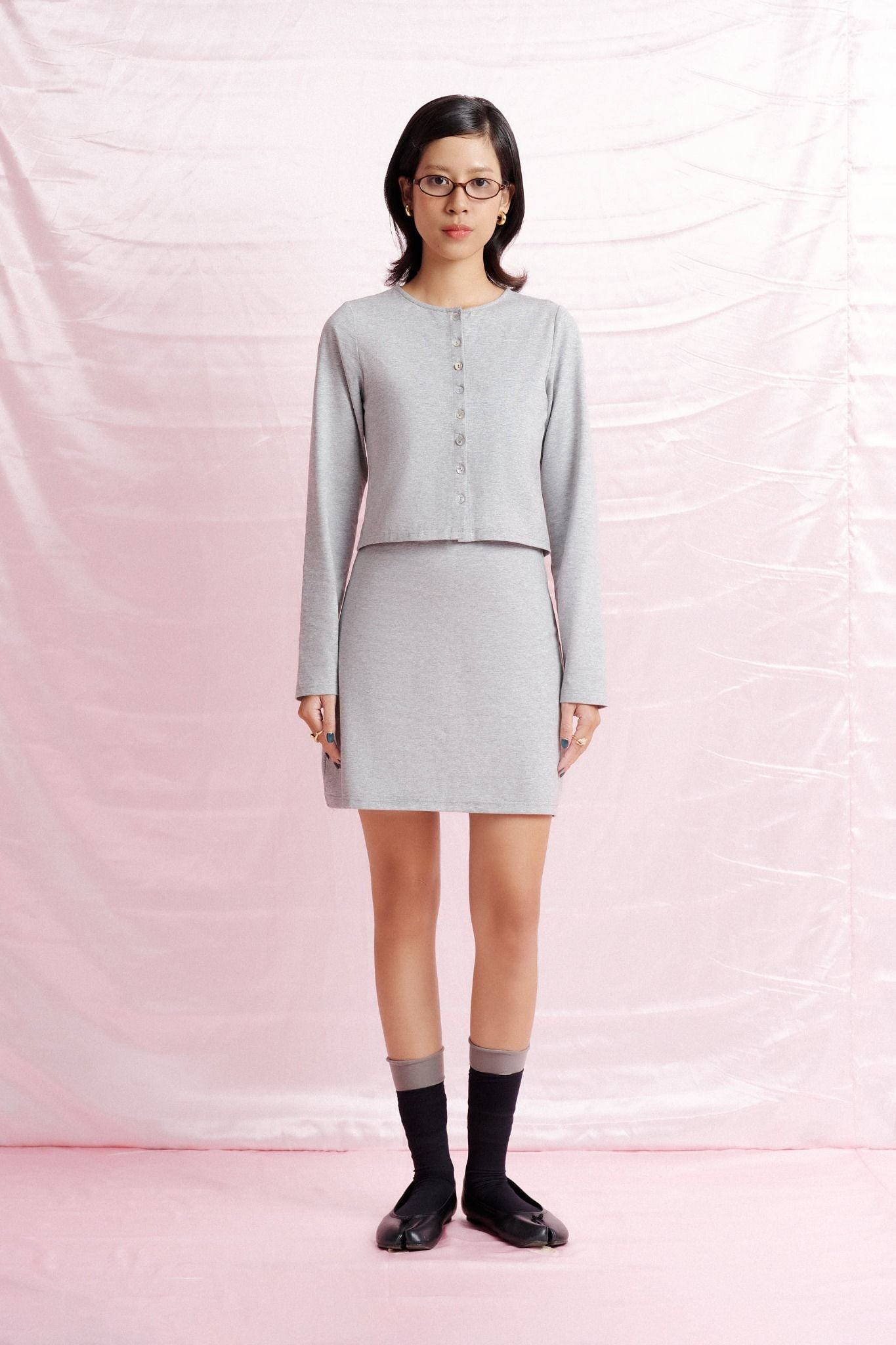  Light Grey Cardigan With Buttons 