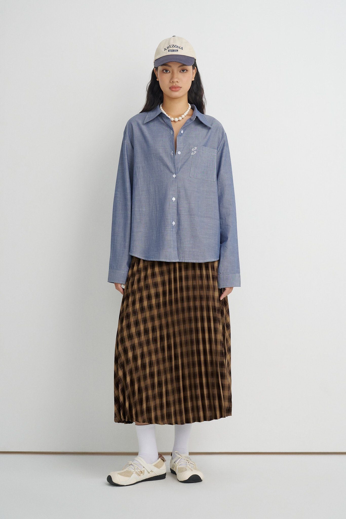  Brown Pleated Midi Skirt 