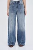  Mid Waist Panel Seam Wide Leg Jeans 