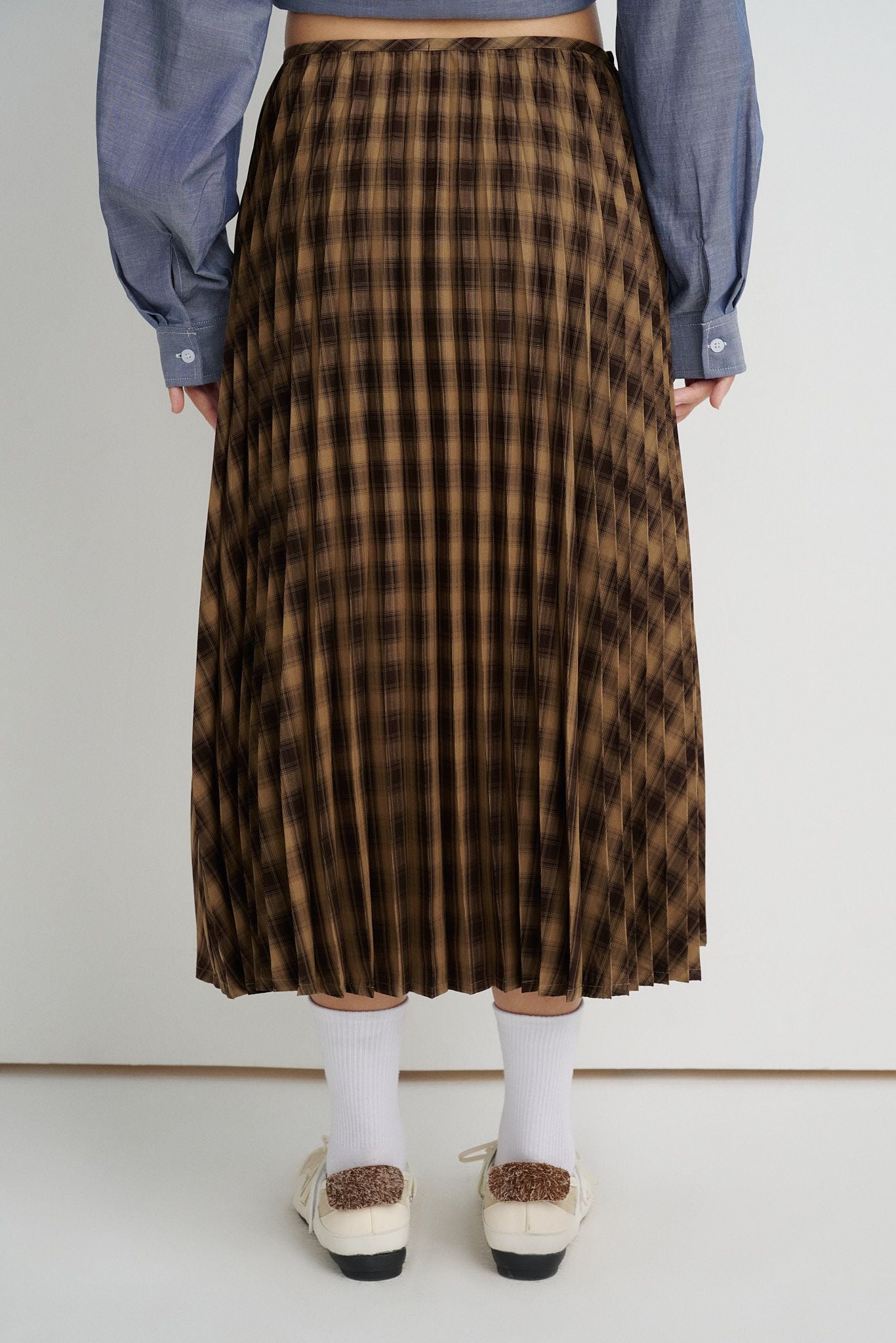  Brown Pleated Midi Skirt 
