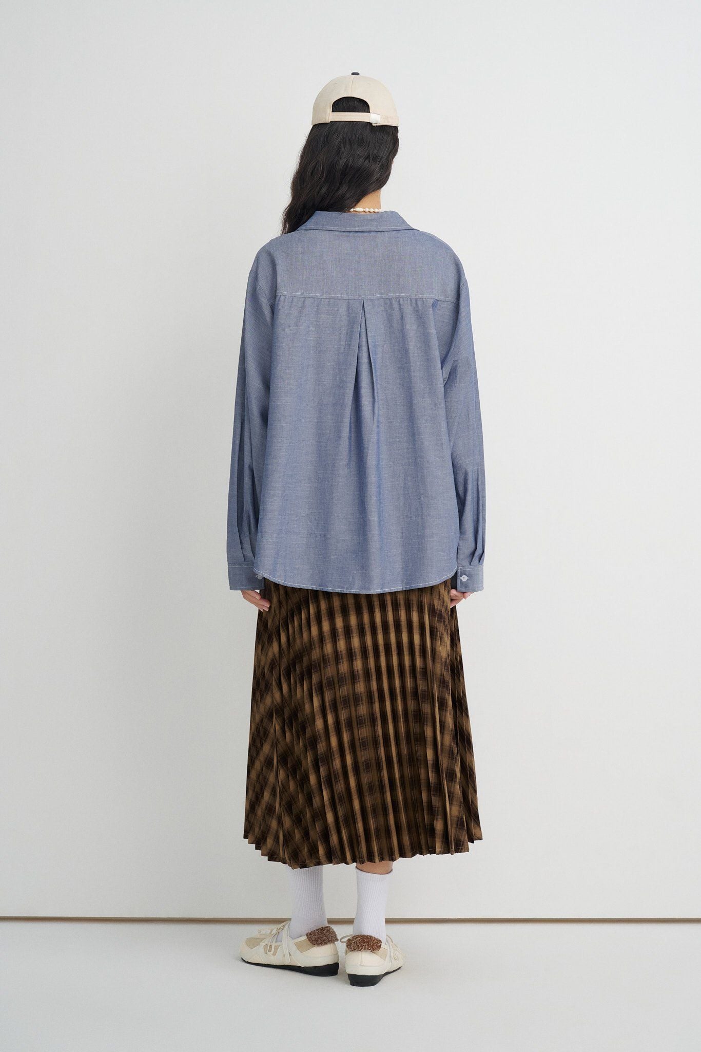 Brown Pleated Midi Skirt 