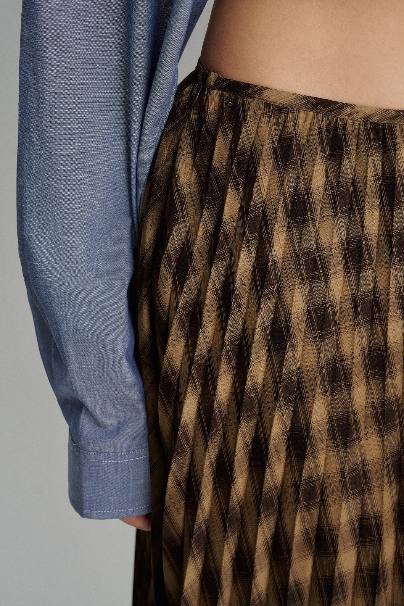  Brown Pleated Midi Skirt 