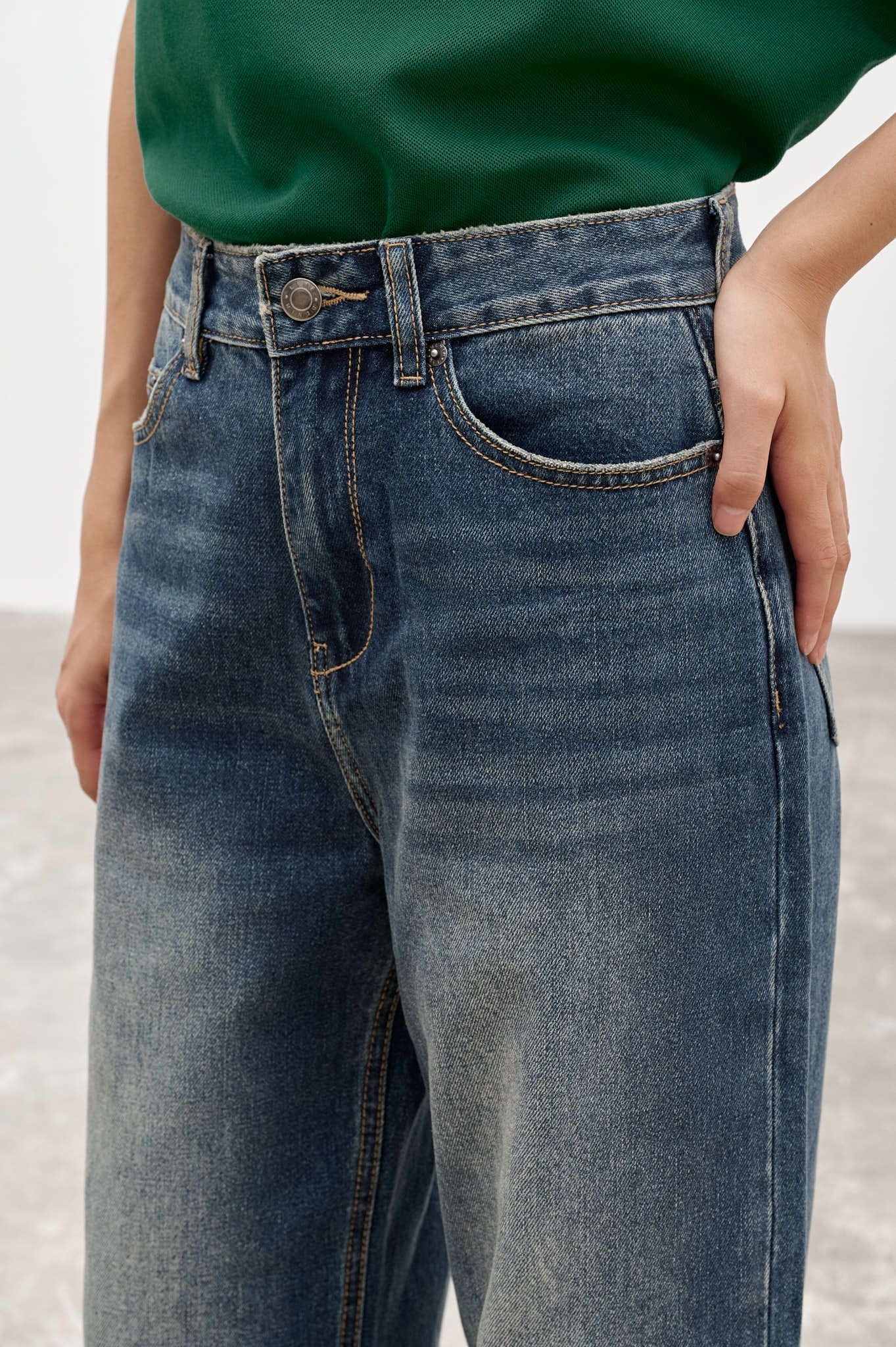  Dark Blue Straight Leg Jeans 
