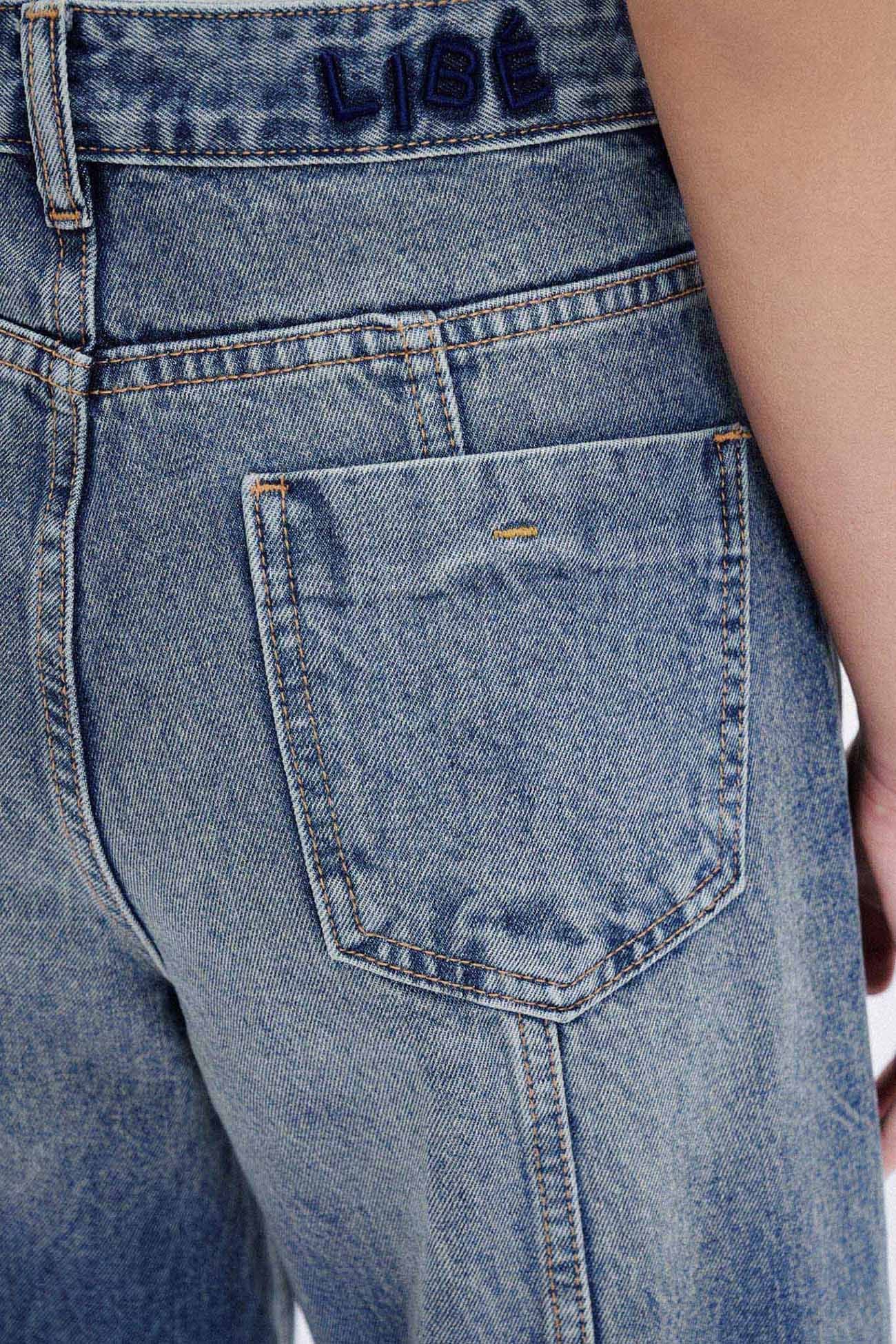  Mid Waist Panel Seam Wide Leg Jeans 