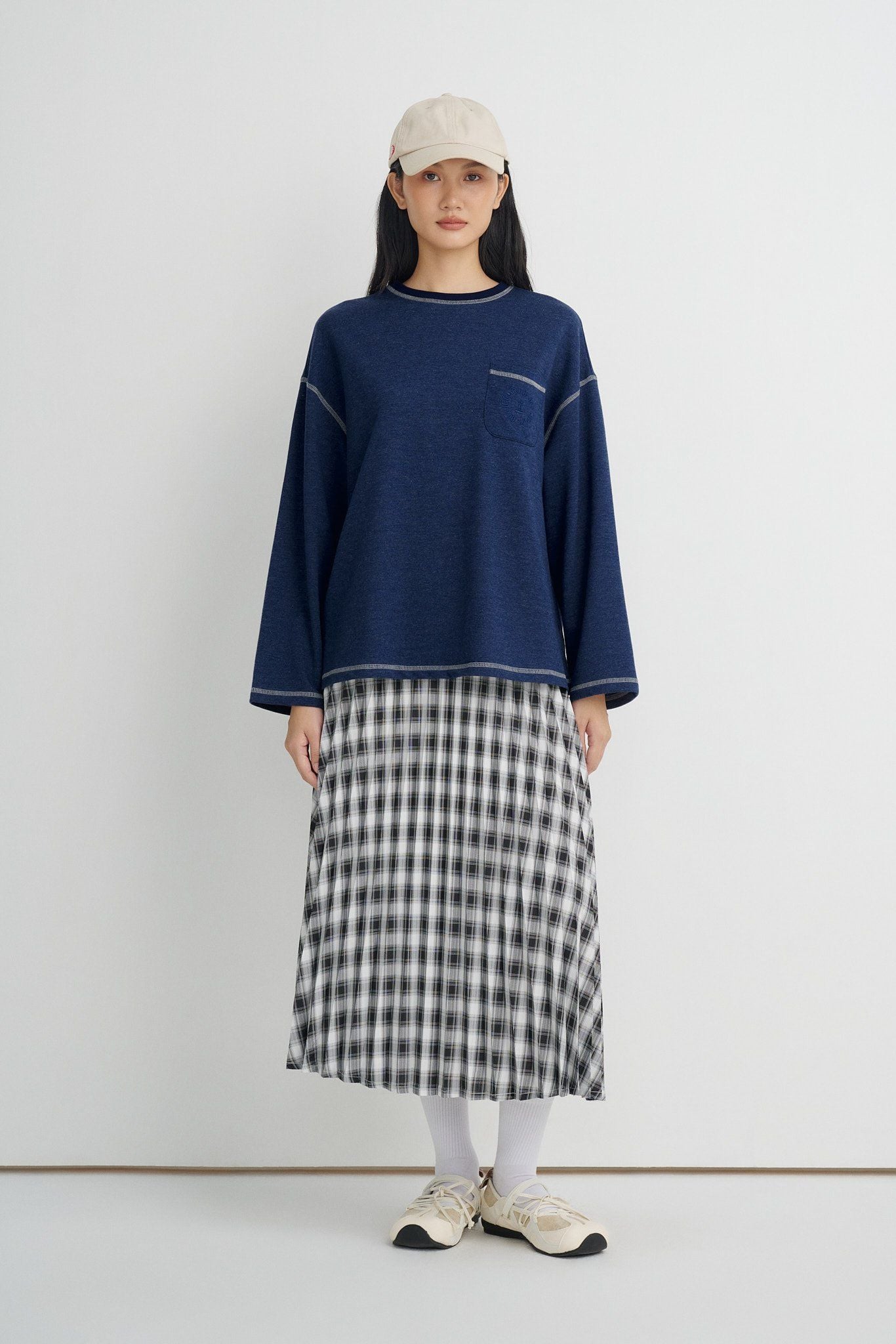  Checked Pleated Midi Skirt 