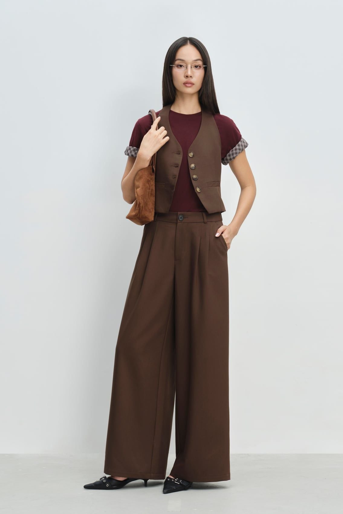  Quần tây - Brown Straight Leg Trousers - LIBÉ 7482 