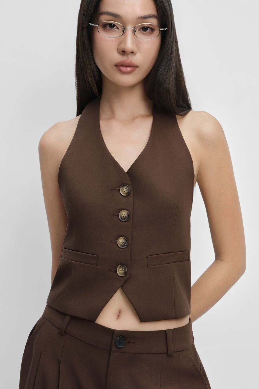  Áo kiểu gilet - Brown Halter Neck Gilet - LIBÉ 7550 