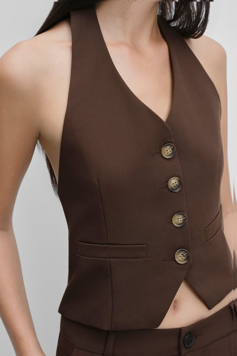  Áo kiểu gilet - Brown Halter Neck Gilet - LIBÉ 7550 