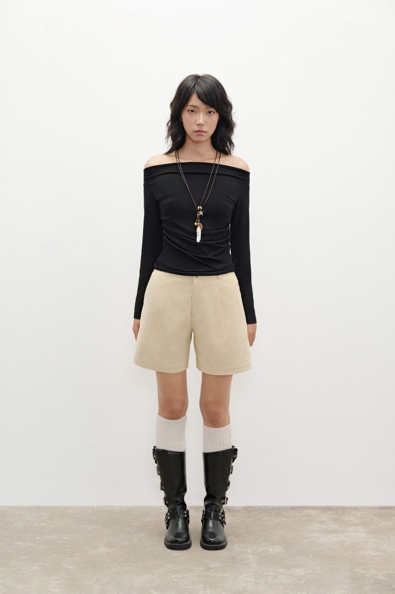  Beige Corduroy Bermuda Shorts 