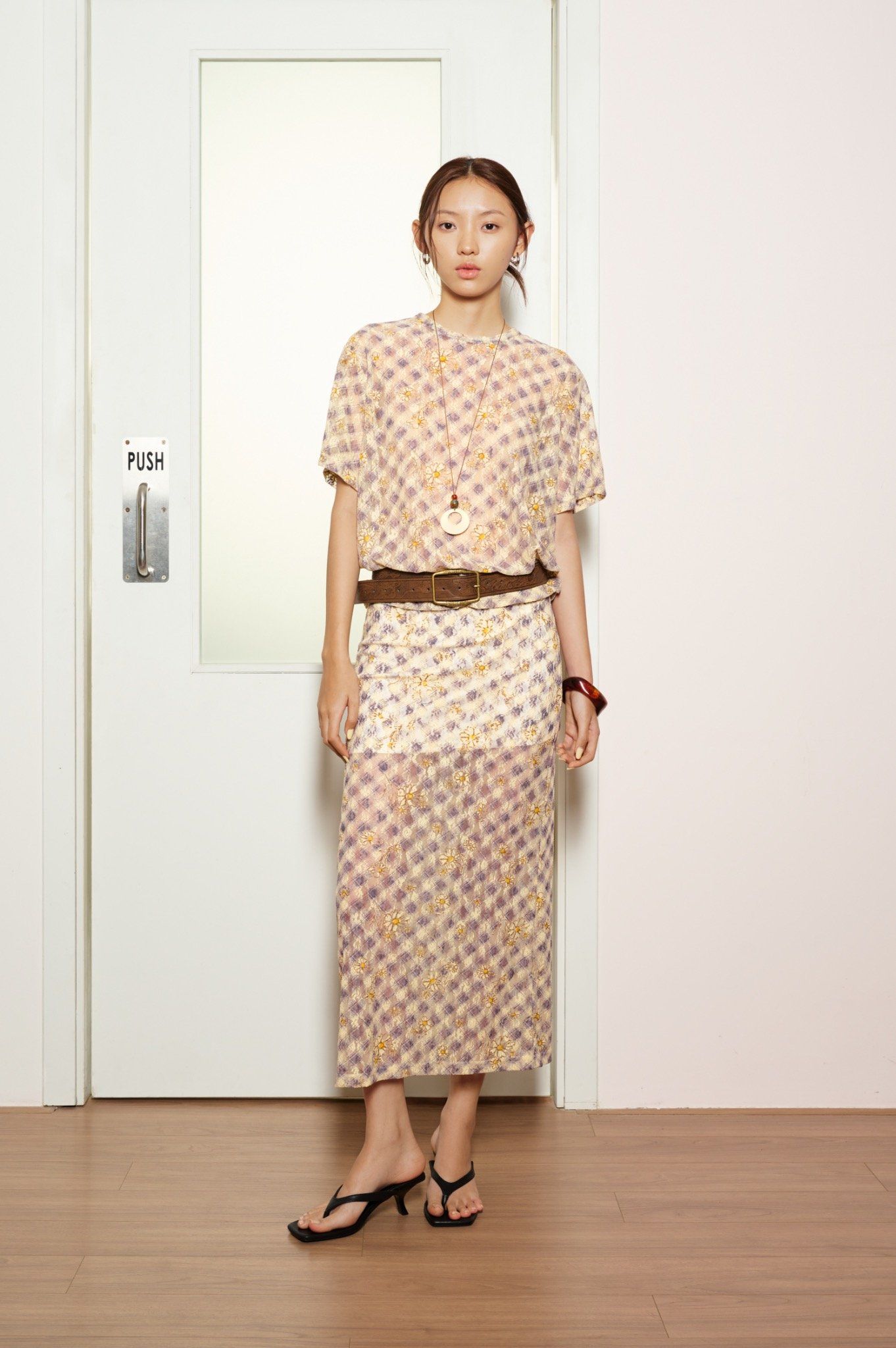  Printed Lace Midi Skirt 